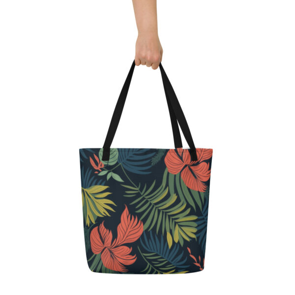 Tropical Print Large Black Tote Bag - Image 3