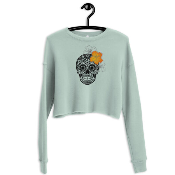 Sugar Skull Hibiscus | Women's Crop Sweatshirt - Image 5