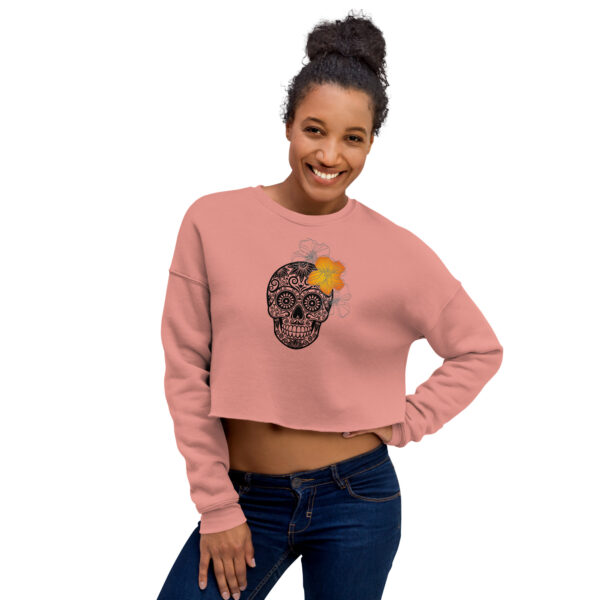 Sugar Skull Hibiscus | Women's Crop Sweatshirt - Image 3