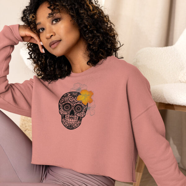 Sugar Skull Hibiscus | Women's Crop Sweatshirt - Image 7